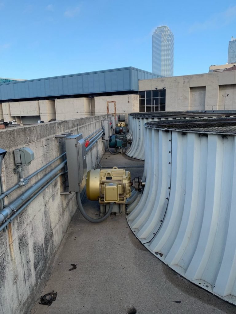 this is the repair of the broken cooling tower shaft at the Dallas convention center